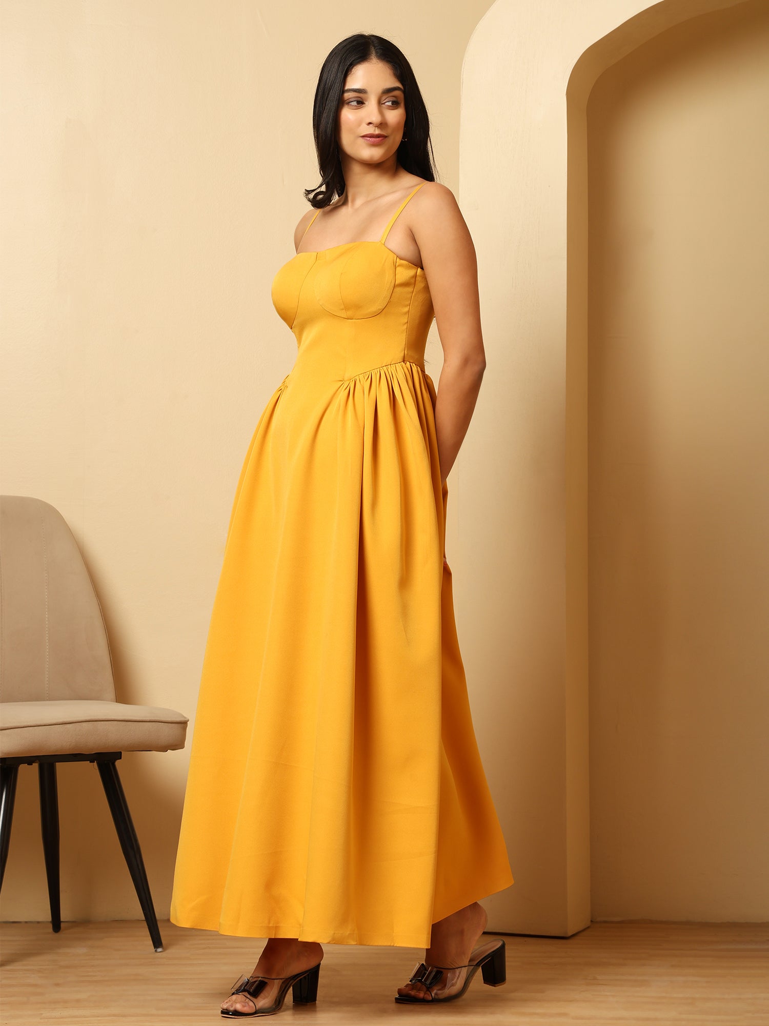 Yellow Styish Midi Dress