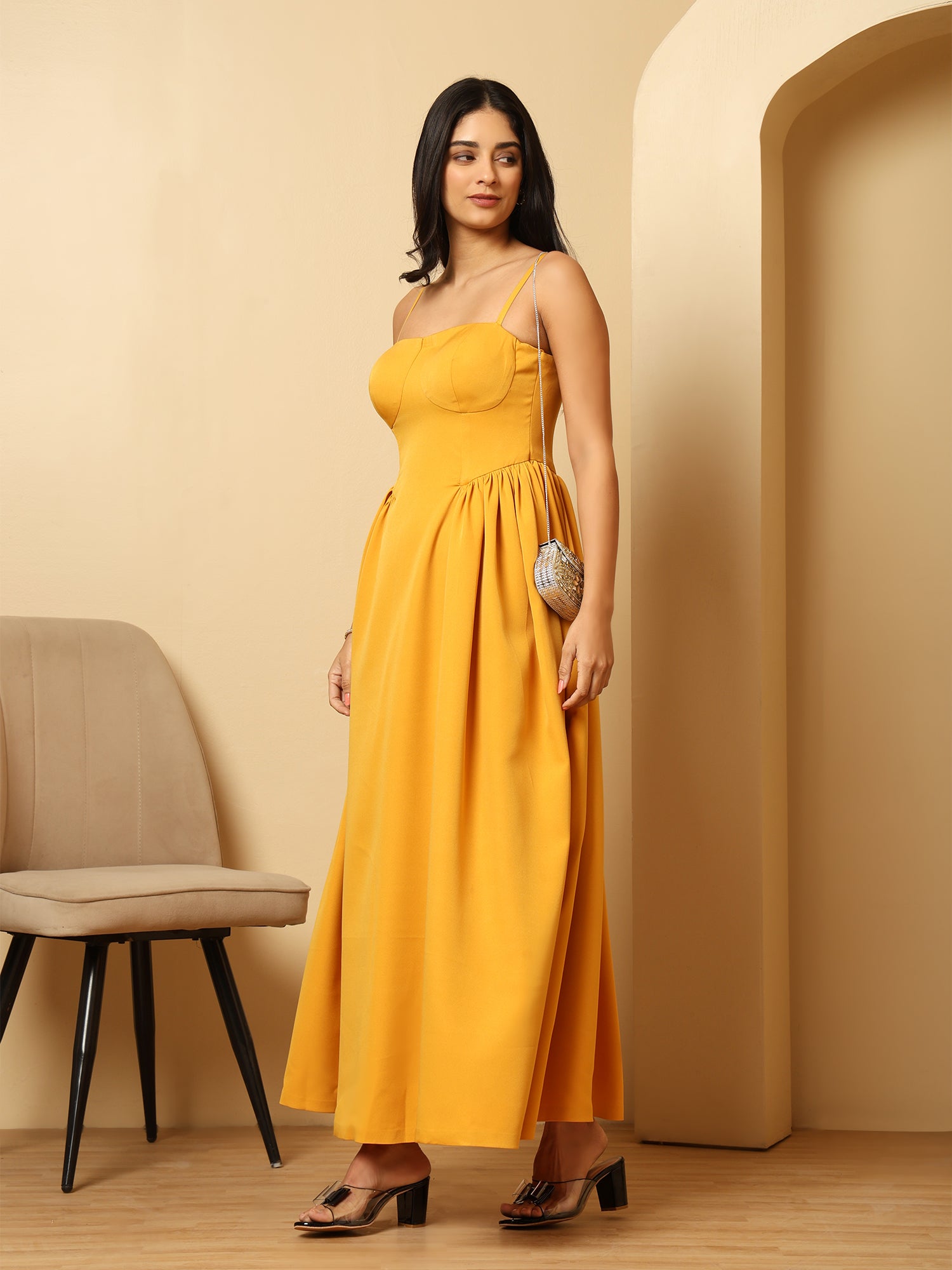Yellow Styish Midi Dress