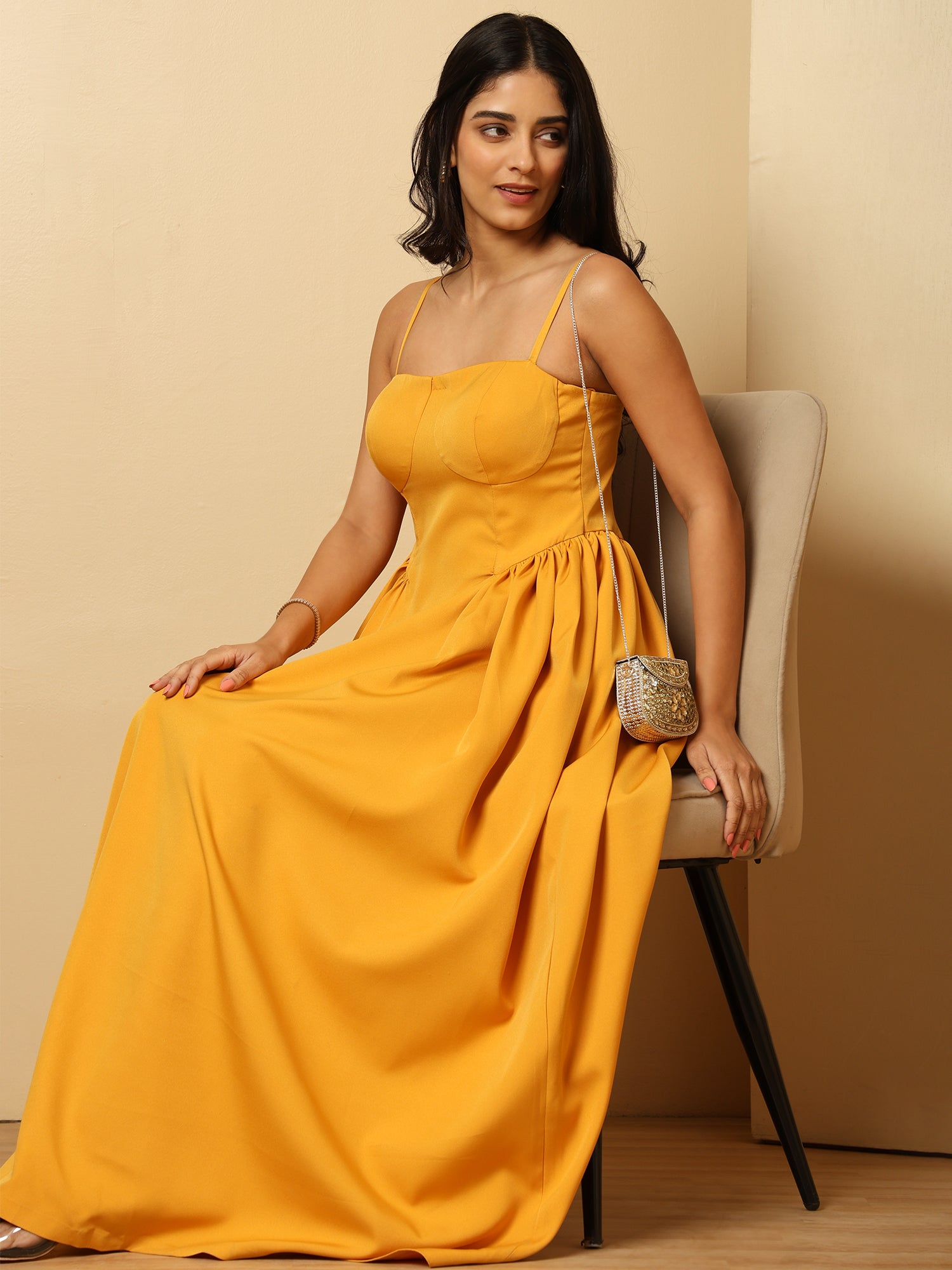 Yellow Styish Midi Dress