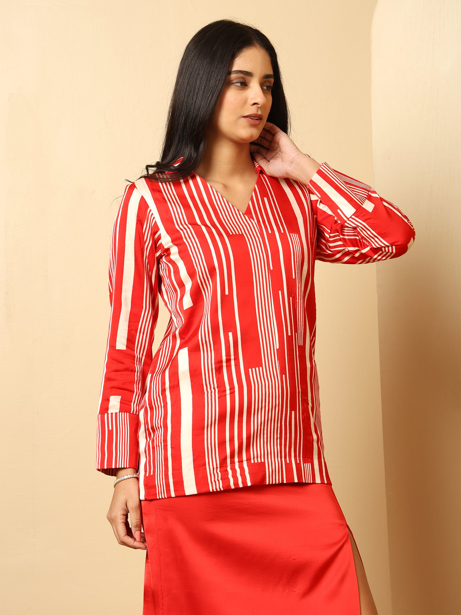 Red casual skirt set