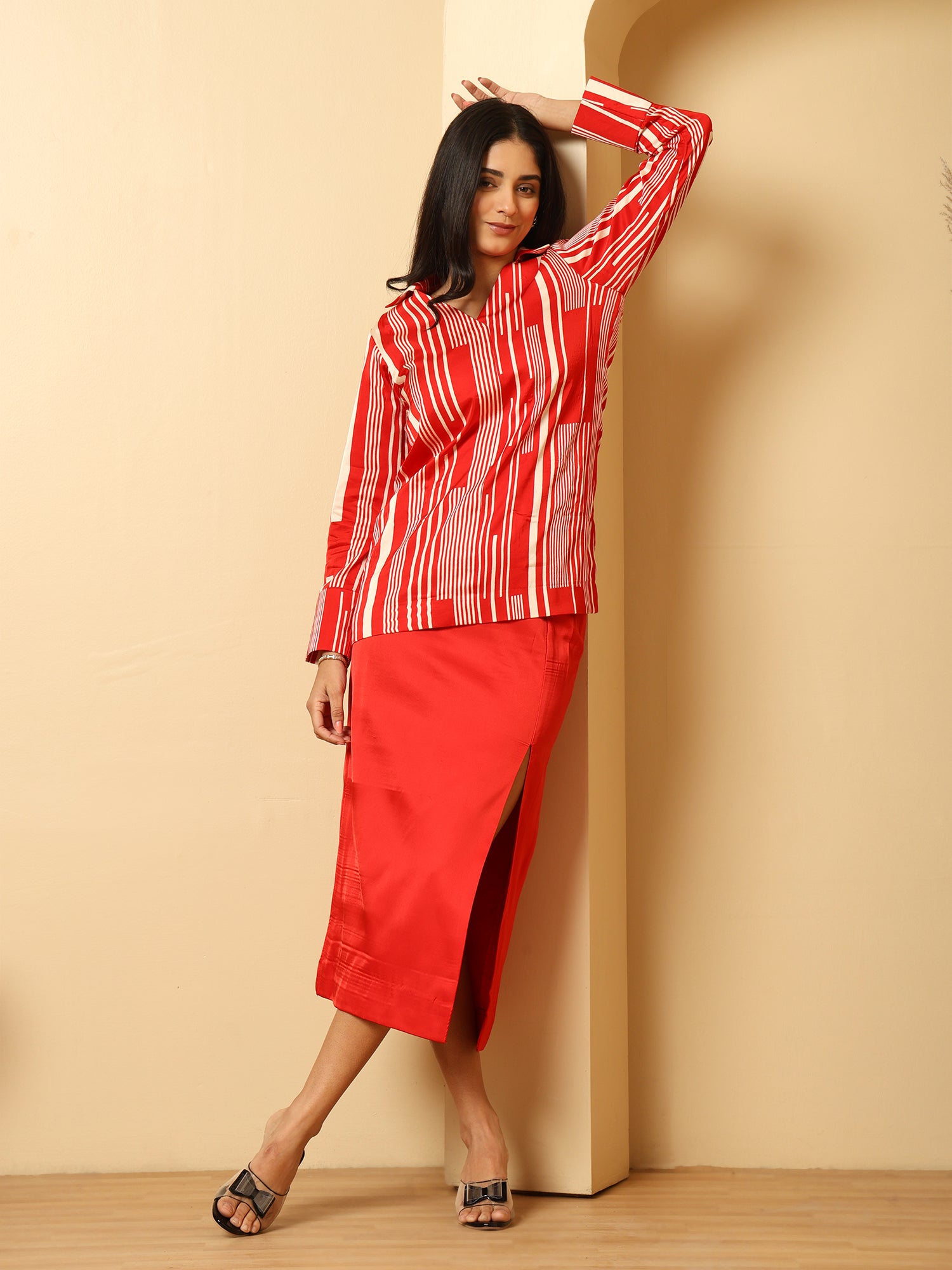 Red casual skirt set