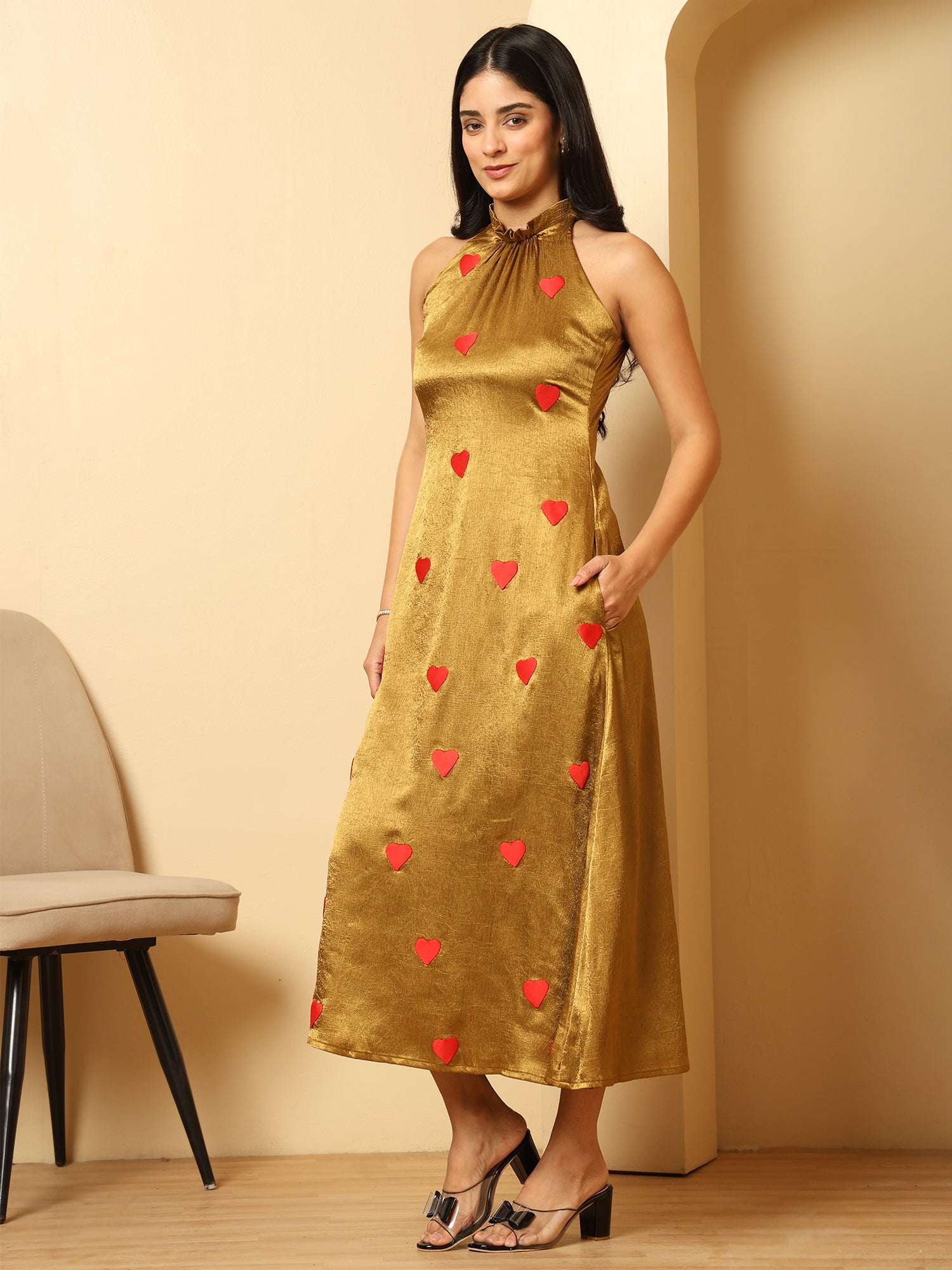 Halter Neck A line Midi Dress