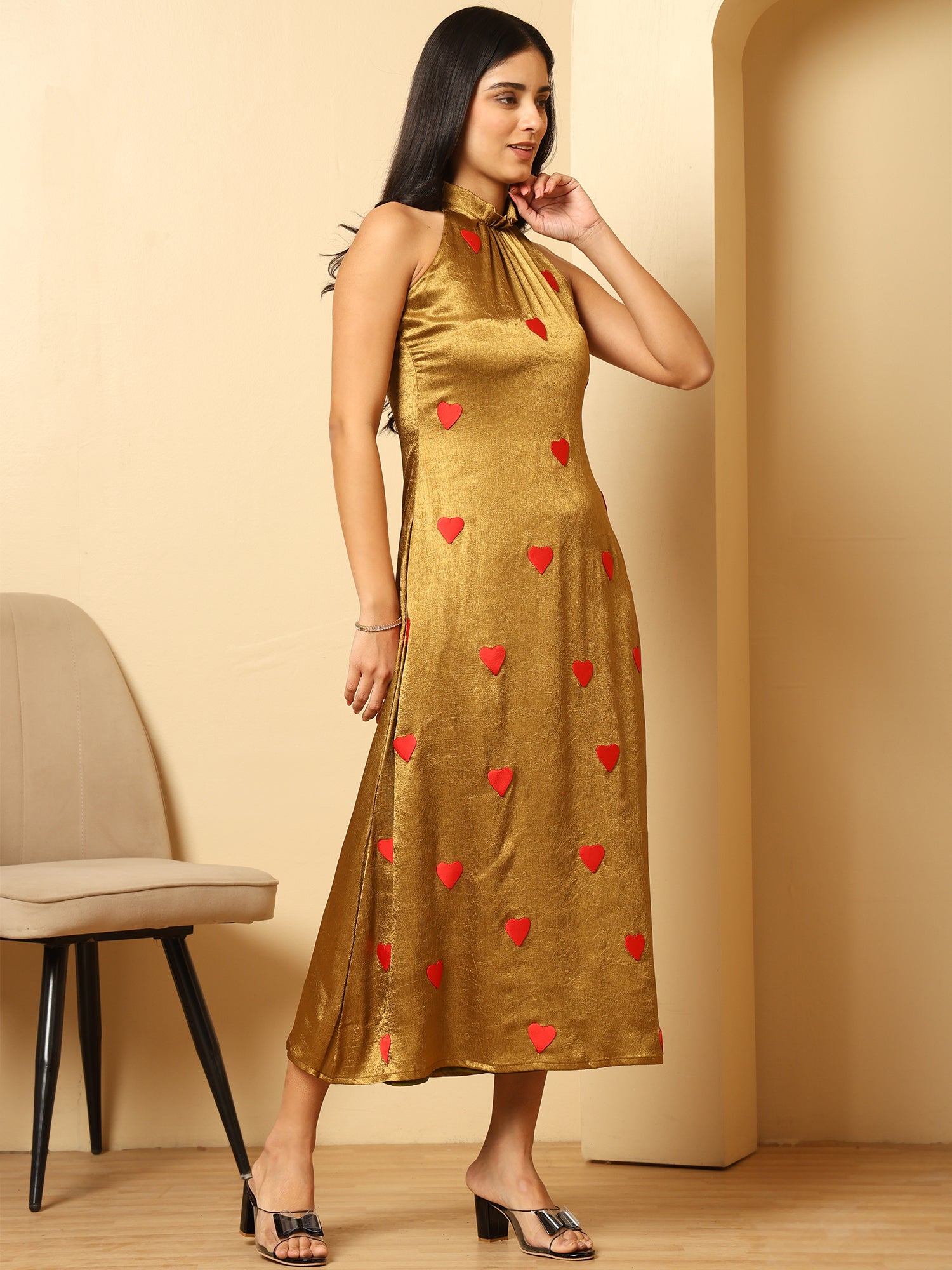 Halter Neck A line Midi Dress