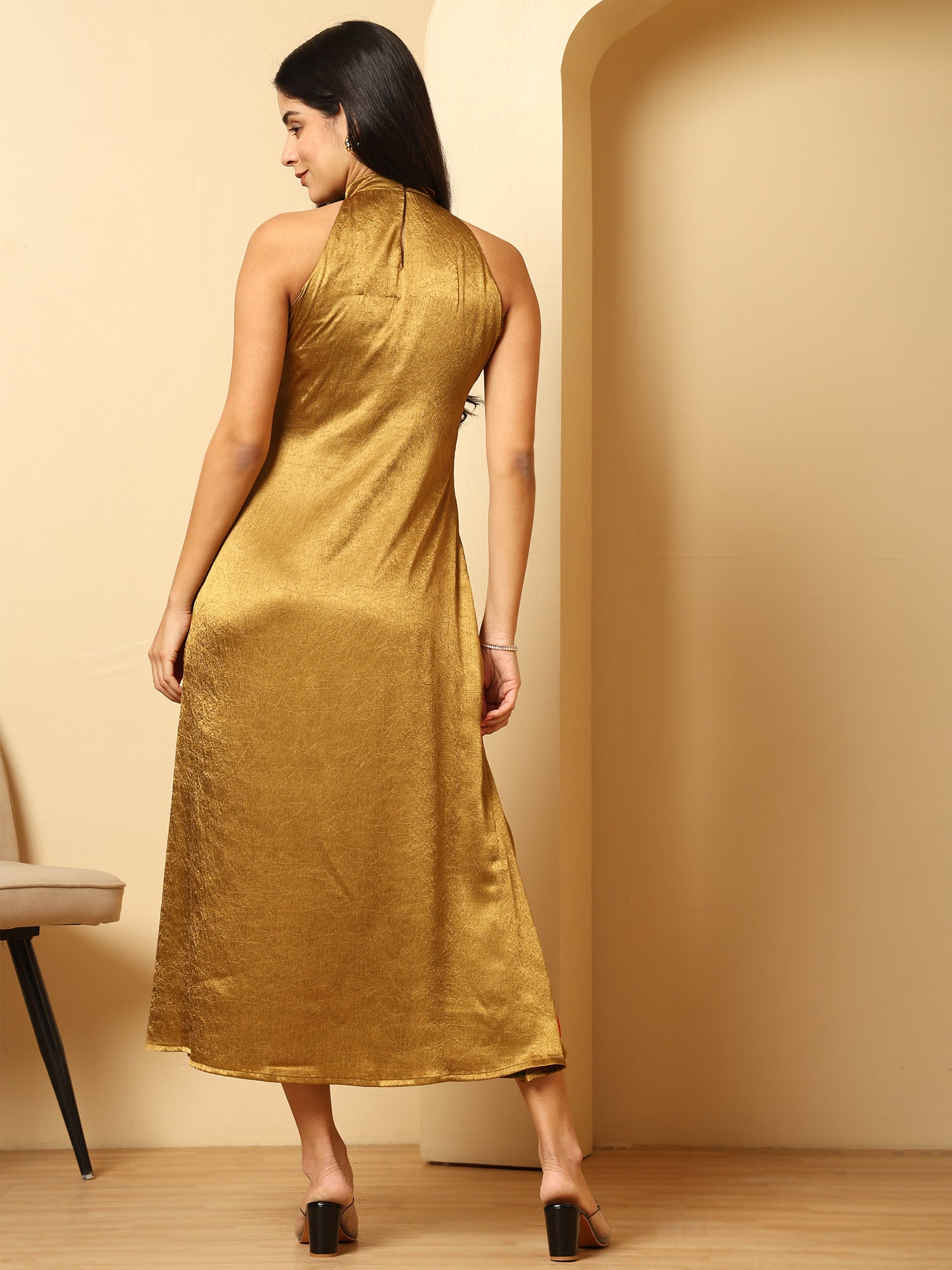 Halter Neck A line Midi Dress