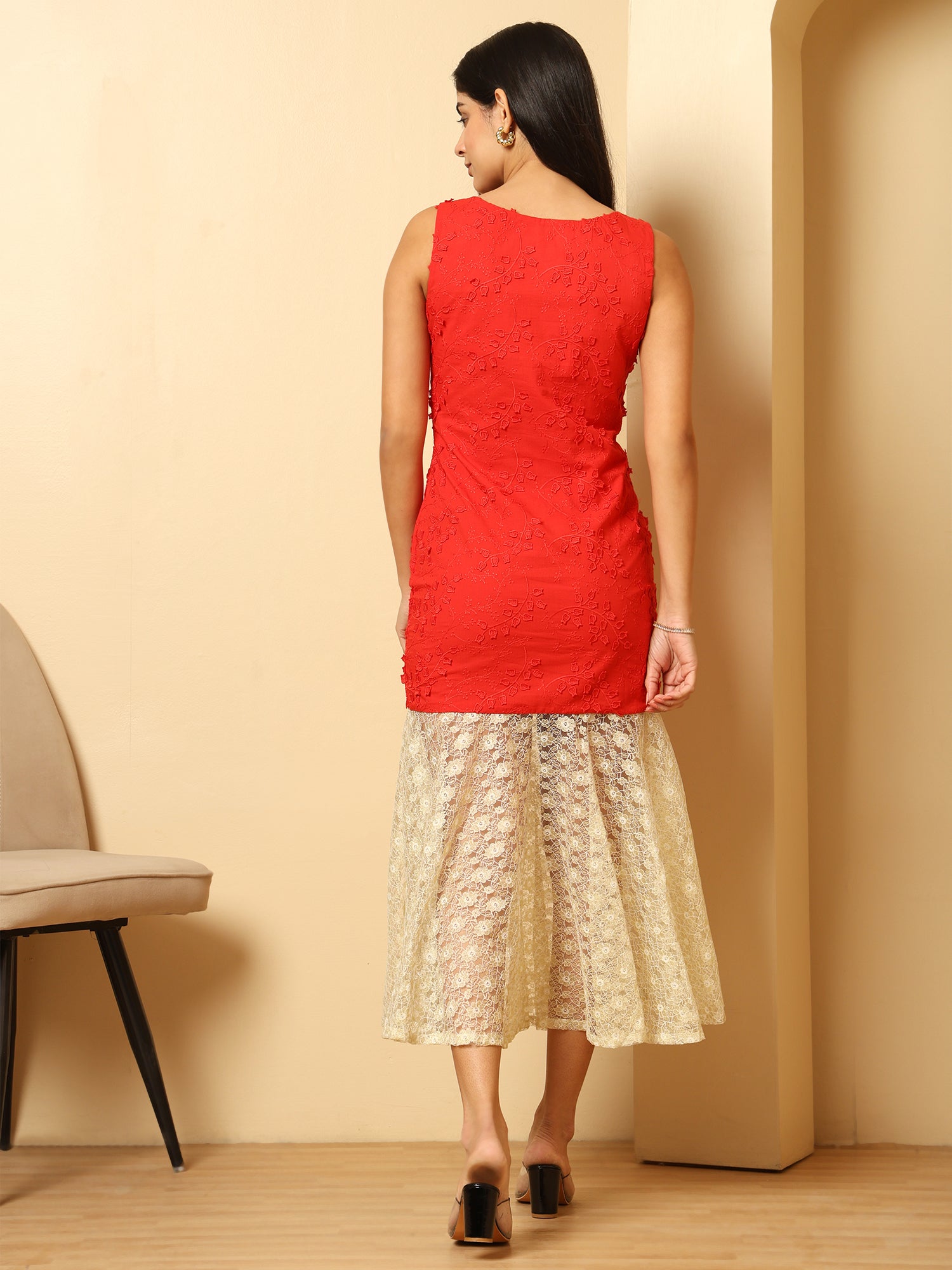 Red A line Midi Dress