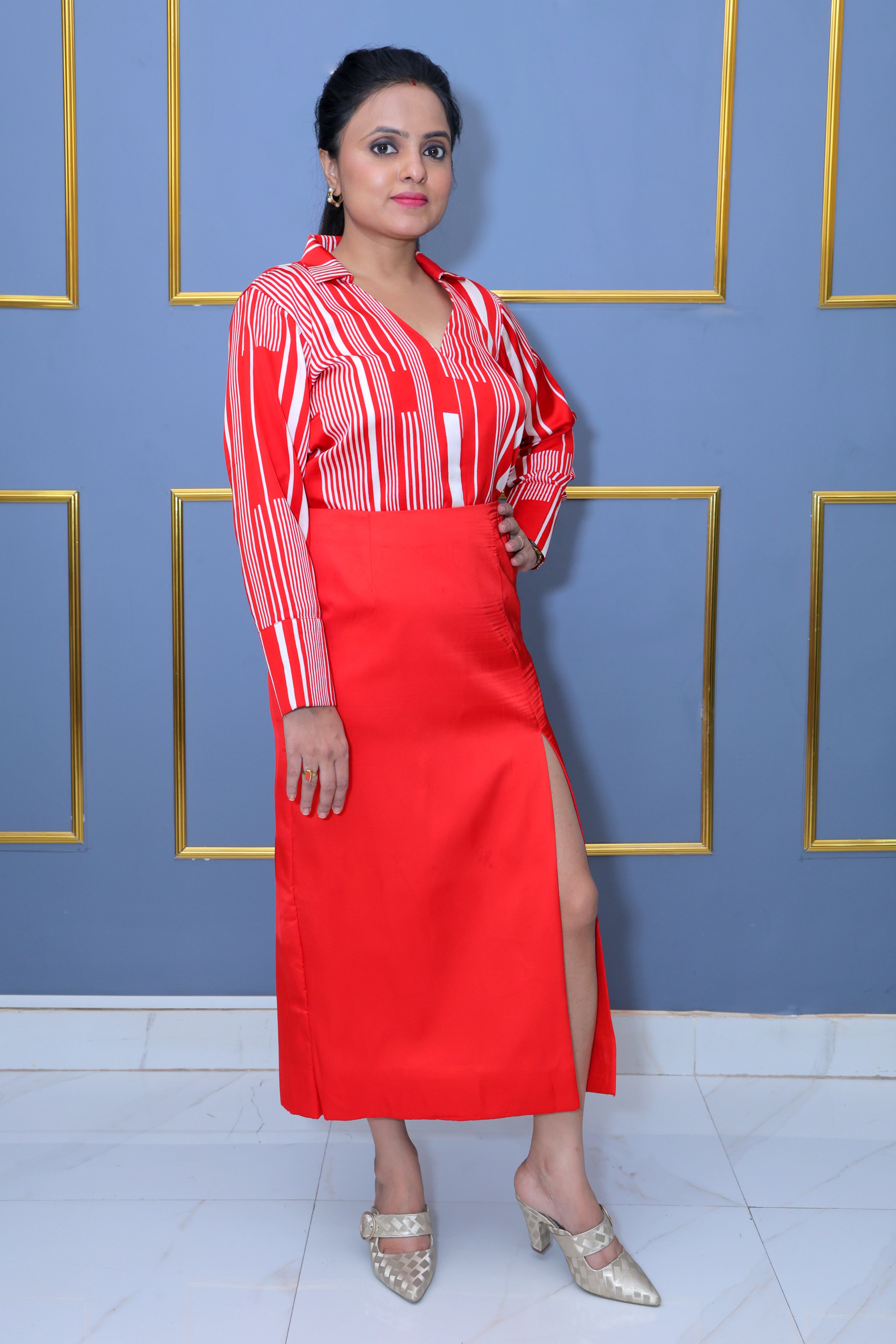 Red Satin Co-ord Set Shirt & Skirt – Effortlessly Chic