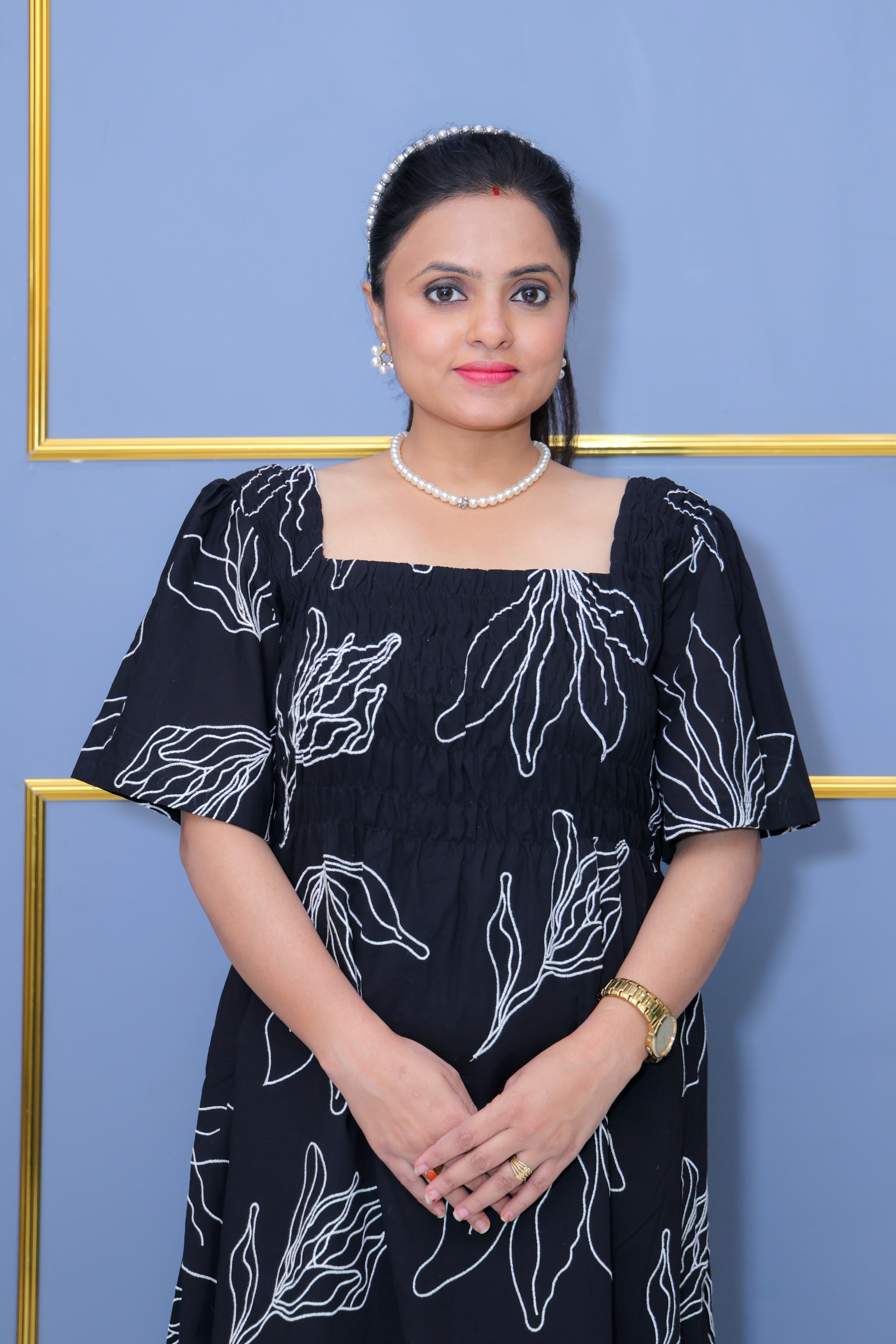 Black Pure Cotton Dress with White Hand Embroidery