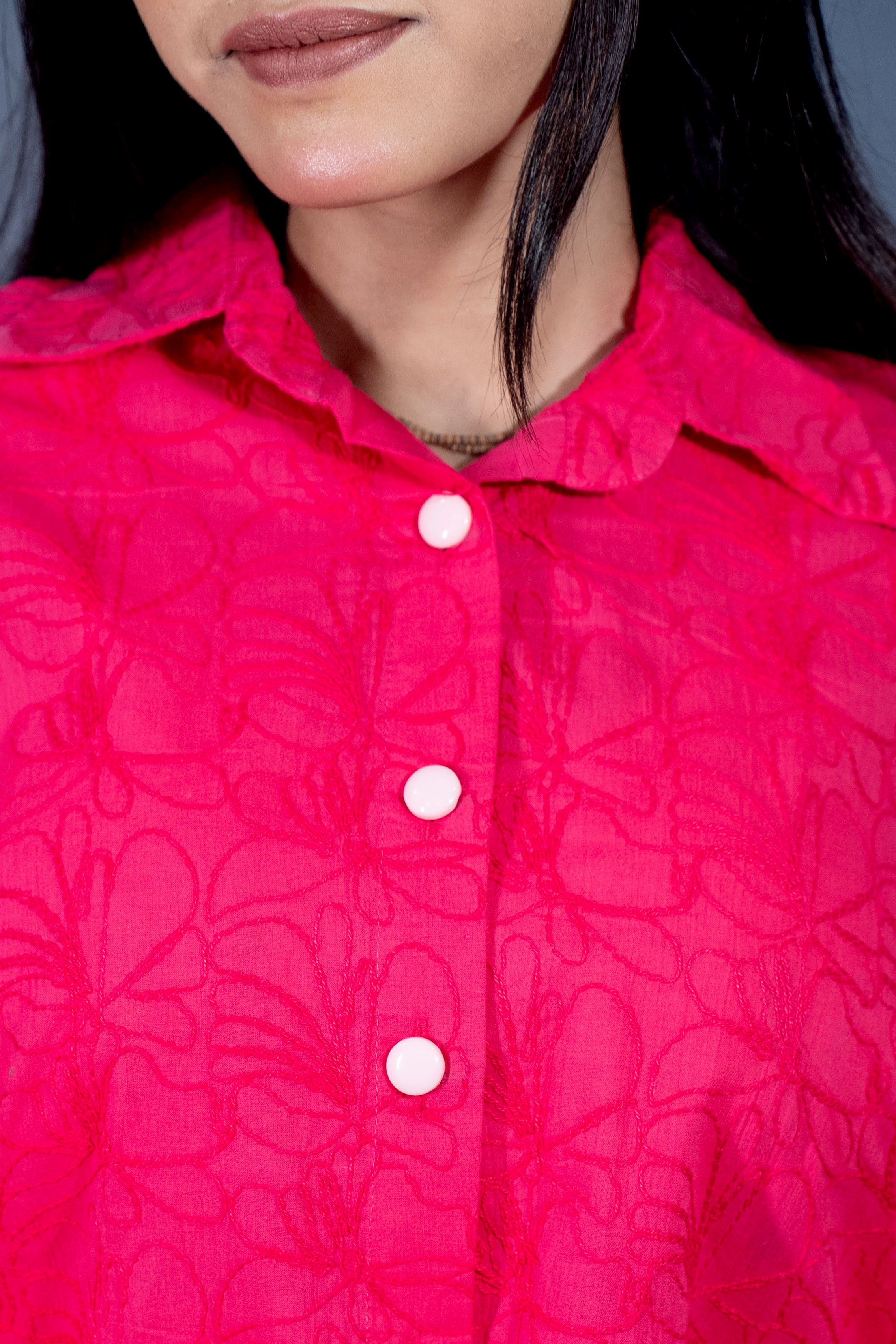 Pink Hand-Embroidered Cotton Co-ord Set