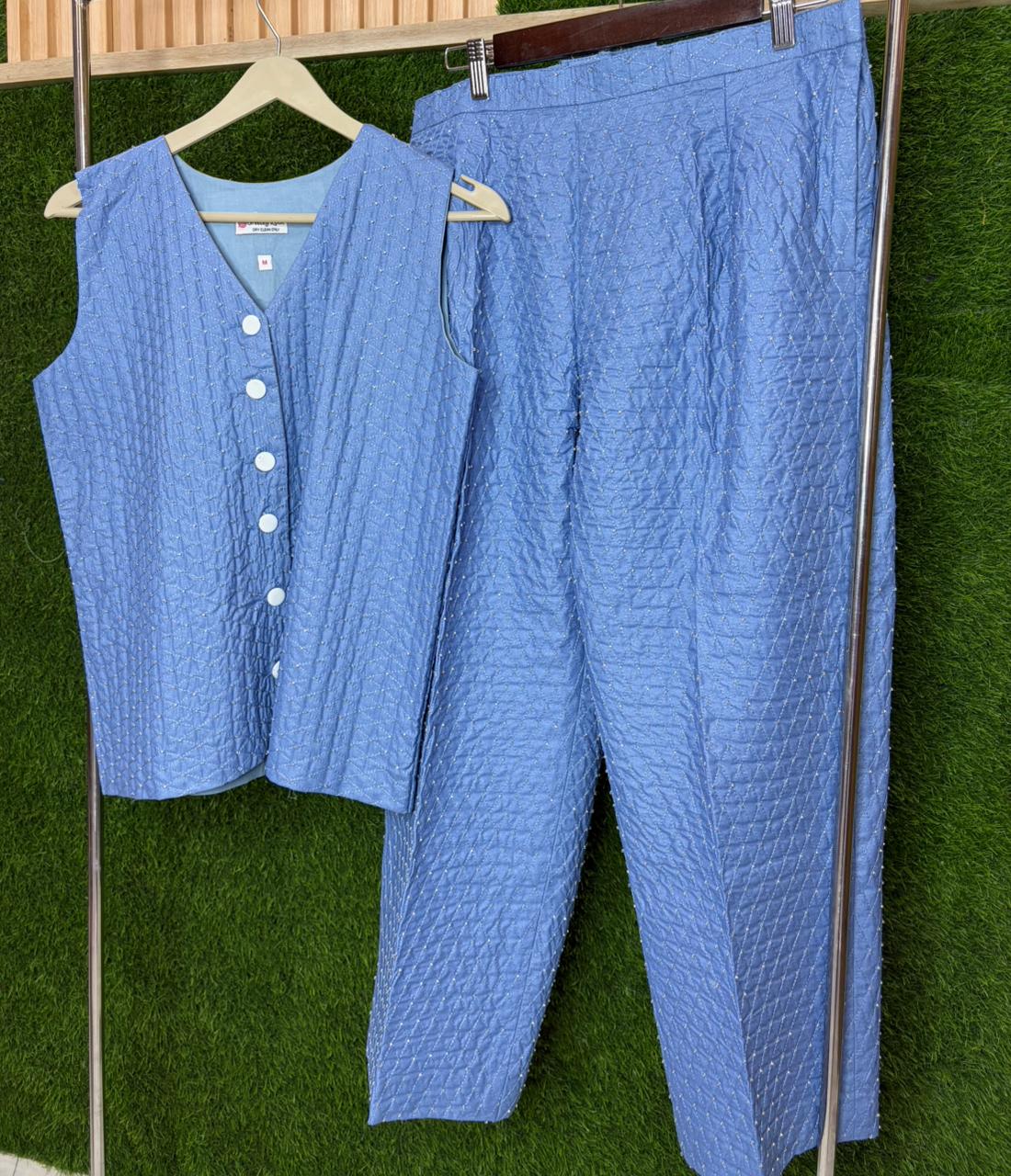 Denim cotton with hand embroidery cord set